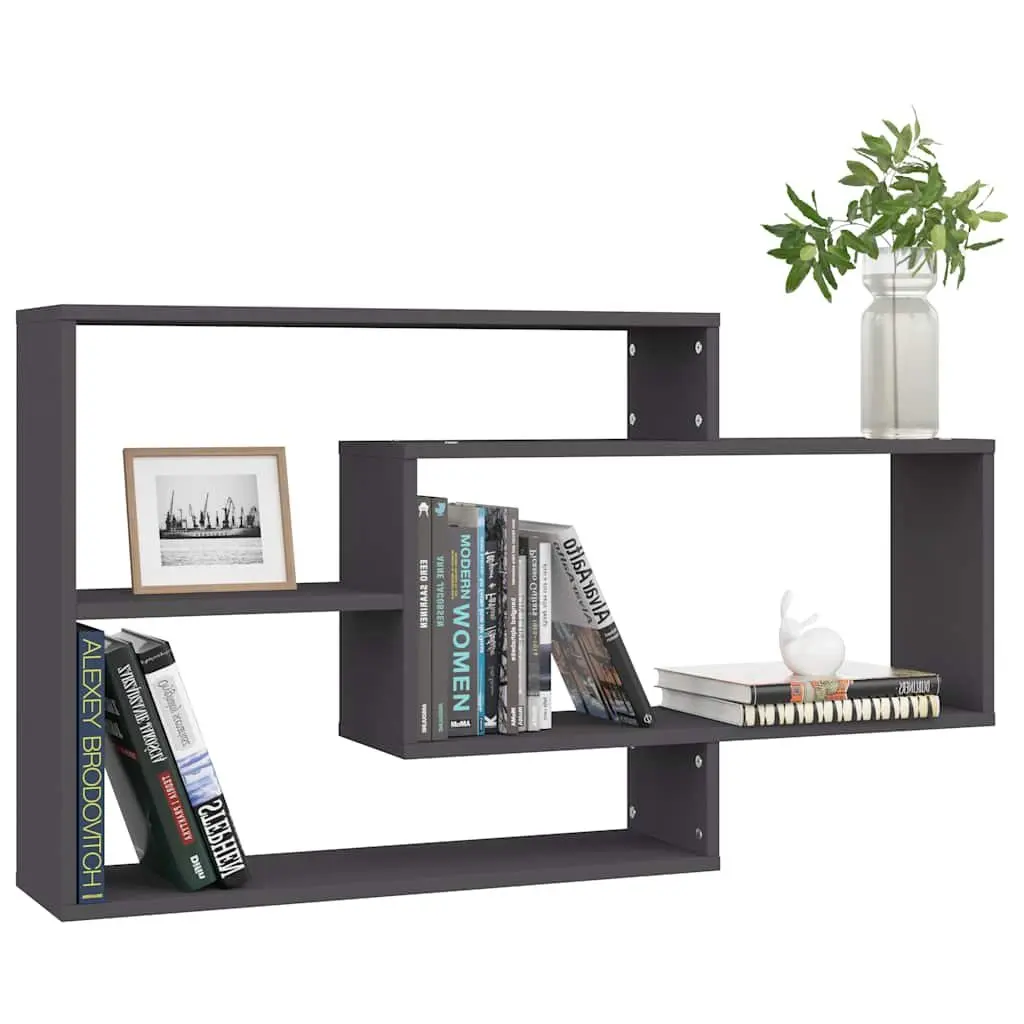 Wall Shelves Engineered Wood Grey 104x20x58.5 cm Open Compartment Storage Display Shelving Unit