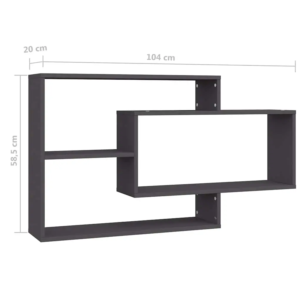Wall Shelves Engineered Wood Grey 104x20x58.5 cm Open Compartment Storage Display Shelving Unit