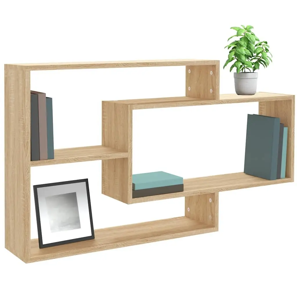 Brown Engineered Wood Wall Shelves with 3 Compartments