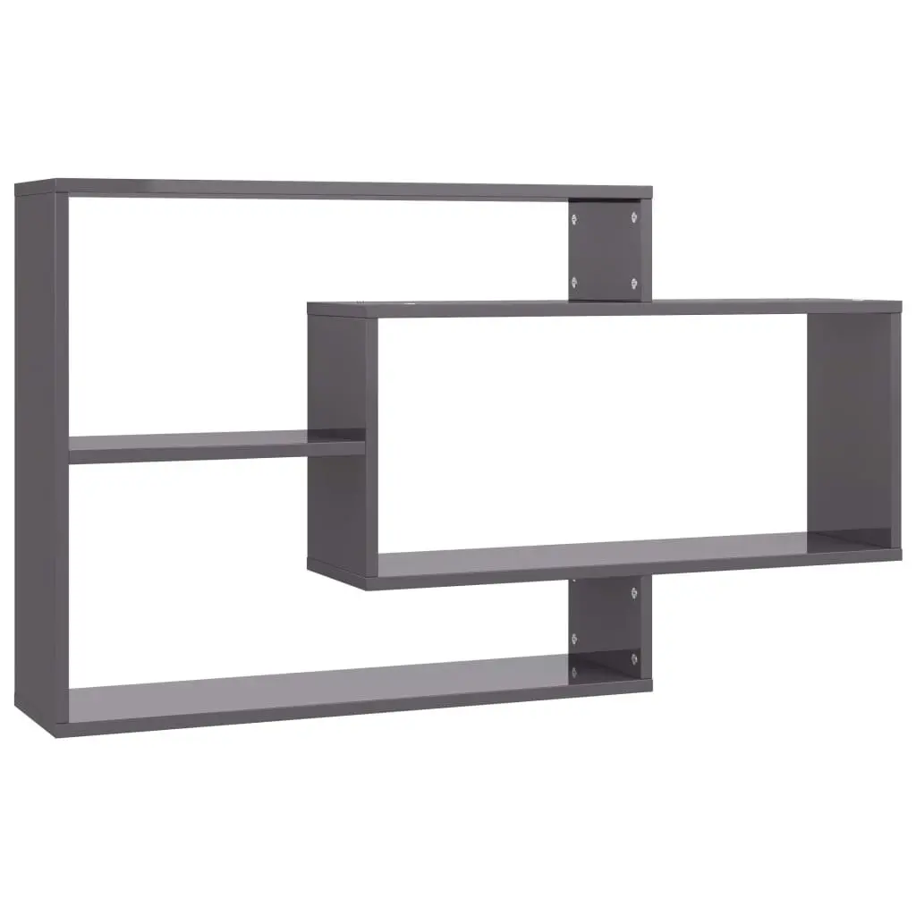 Wall Shelves Grey High Gloss Storage Display Unit Open Compartments Home Office
