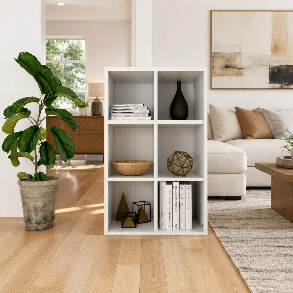 White Book Cabinet with 6 Storage Compartments