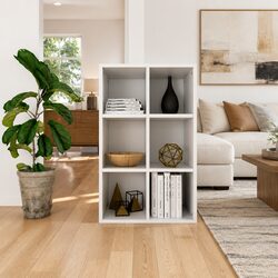 Stylish White Book Cabinet with 6 Storage Compartments