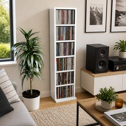 CD Cabinet White 21x20x88 cm Media Storage Organizer Six Compartments