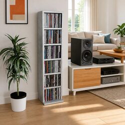 Durable Grey Concrete CD Storage Cabinet