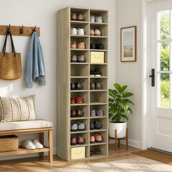 Shoe Cabinet Organizer Storage Rack 22 Compartments Brown Engineered Wood