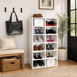Shoe Rack White 12 Compartment Engineered Wood Organiser Storage Unit