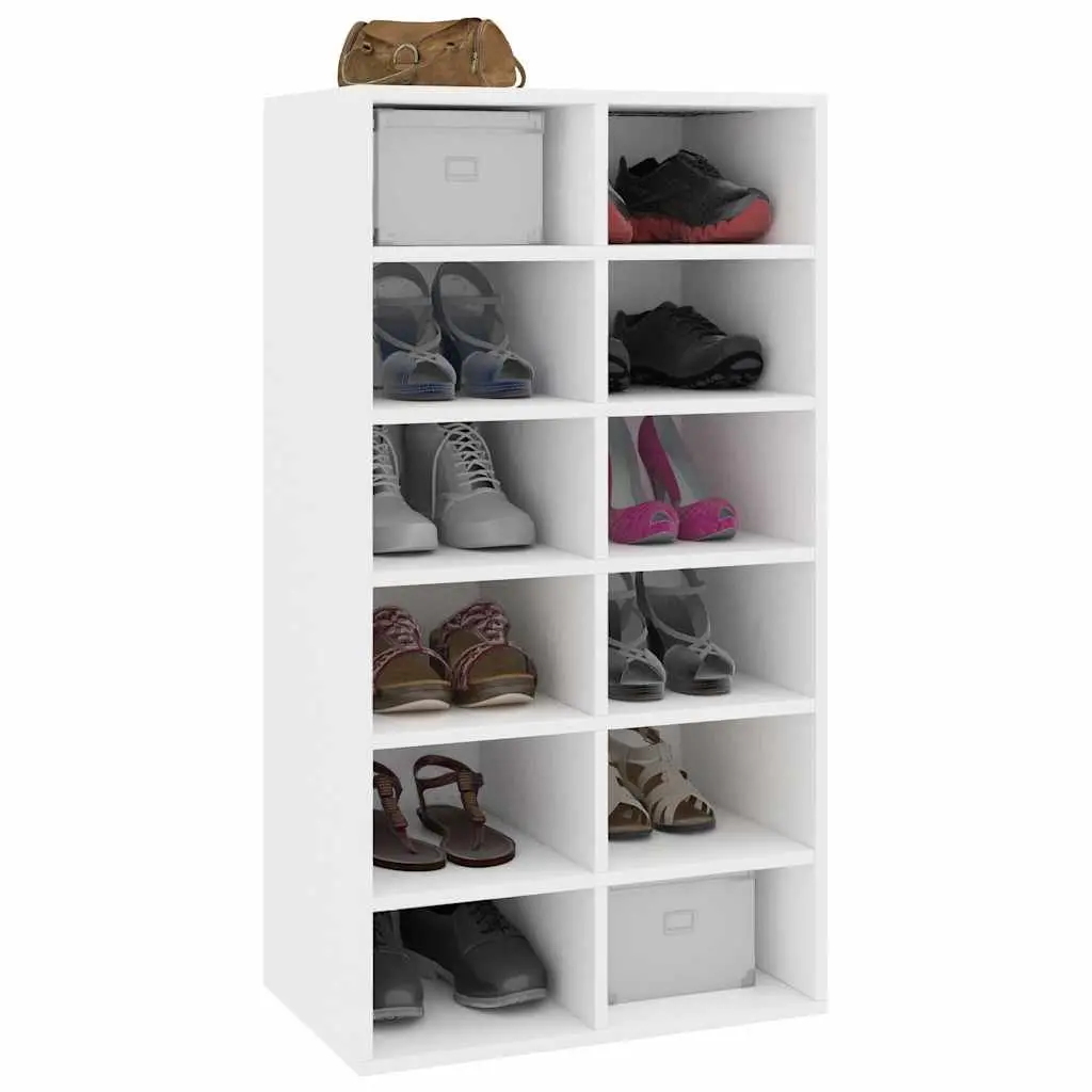 White Shoe Rack with 12 Compartments for Organized Storage