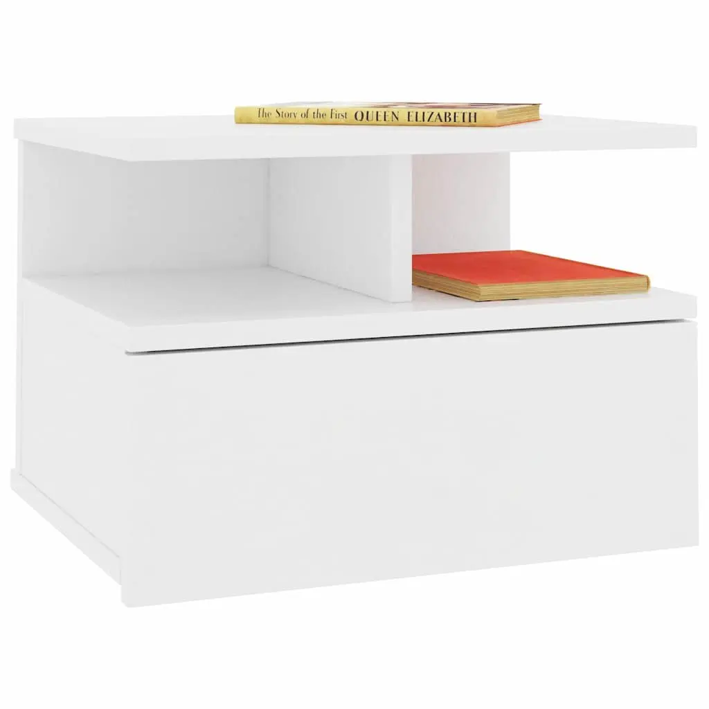 White Floating Nightstand with Integrated Drawer