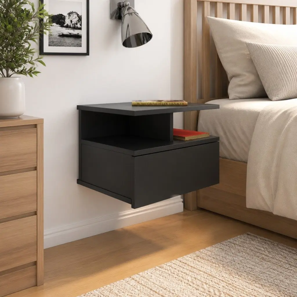 Floating Nightstand with Drawer and Compartments