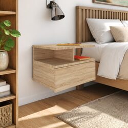 Sonoma Oak Floating Bedside Table with Storage Compartment