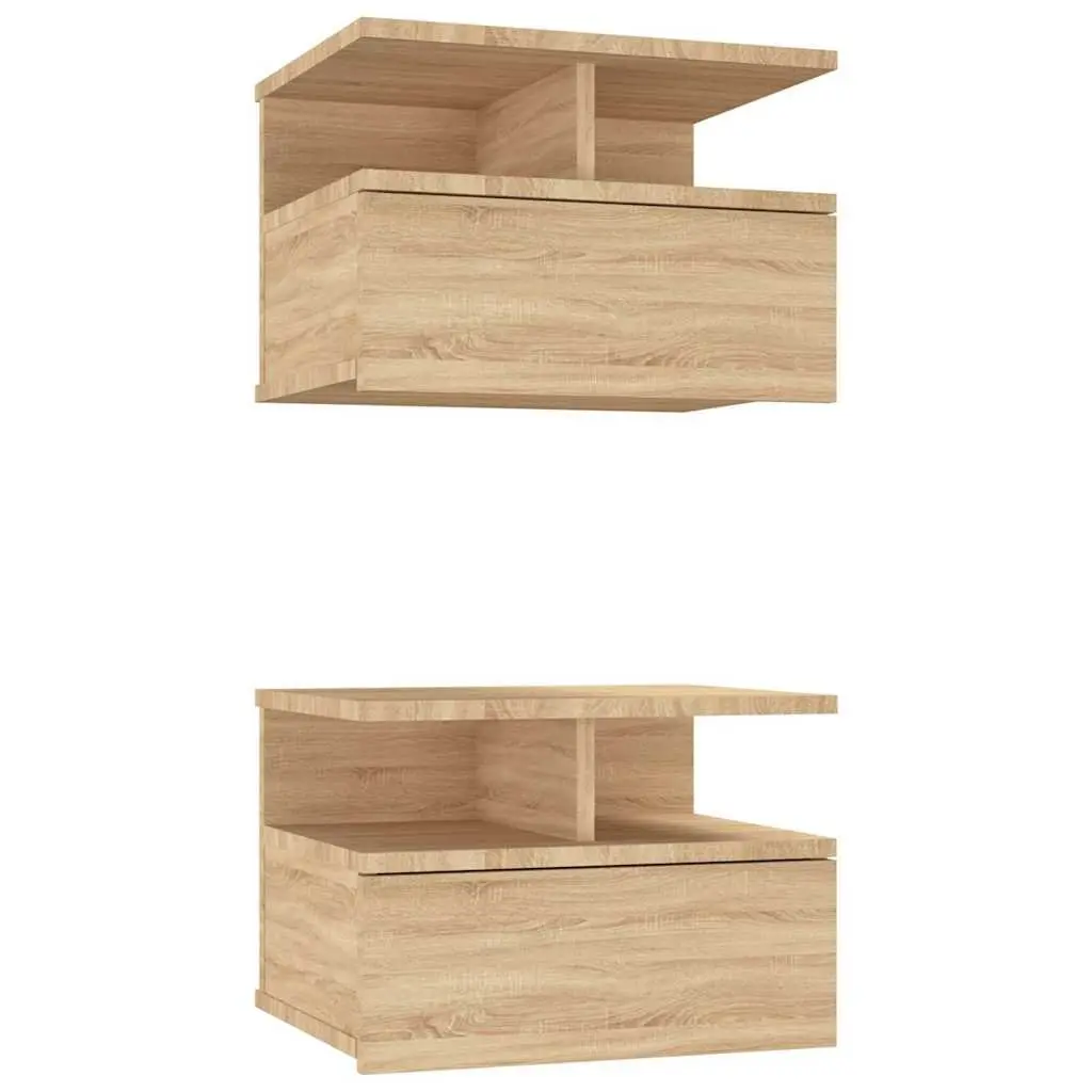 Sonoma Oak Floating Bedside Table with Storage Compartment