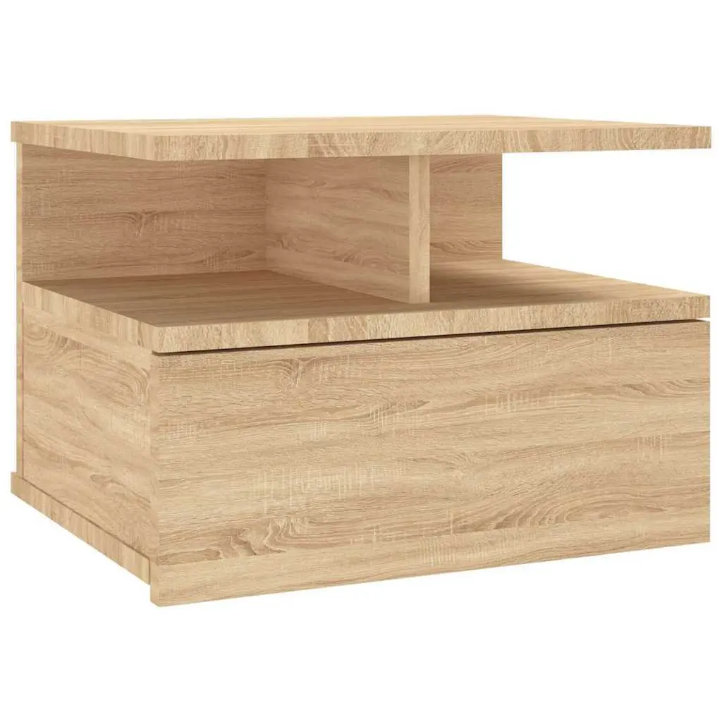 Sonoma Oak Floating Bedside Table with Storage Compartment
