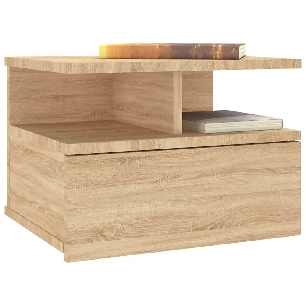 Sonoma Oak Floating Bedside Table with Storage Compartment