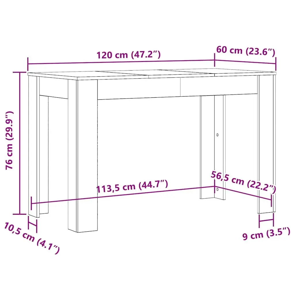 White Engineered Wood Dining Table for Kitchen 120x60 cm