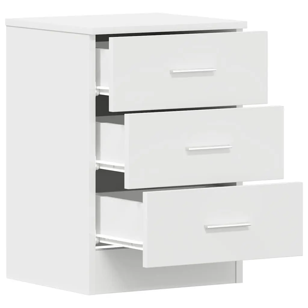 White Bedside Cabinet with 3 Drawers in Engineered Wood
