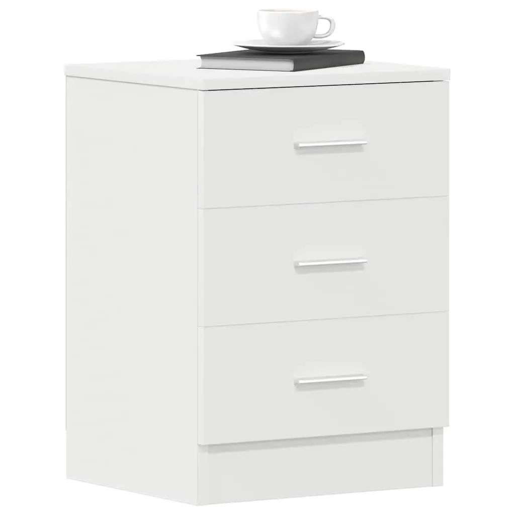 White Bedside Cabinet with 3 Drawers in Engineered Wood