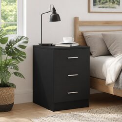 Durable Black 3 Drawer Nightstand for Storage