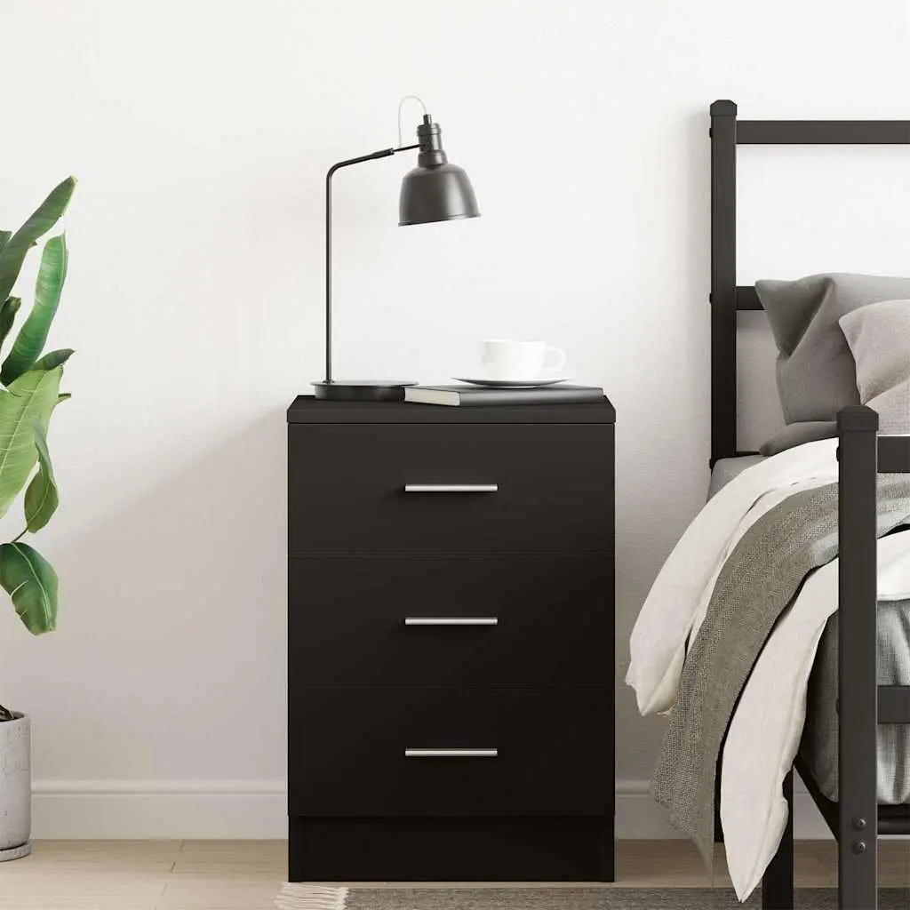 Black 3 Drawer Nightstand for Storage