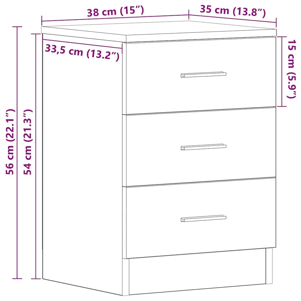 Black 3 Drawer Nightstand for Storage