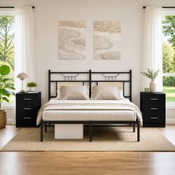 Black Nightstand Storage Drawers - 2-Piece Set