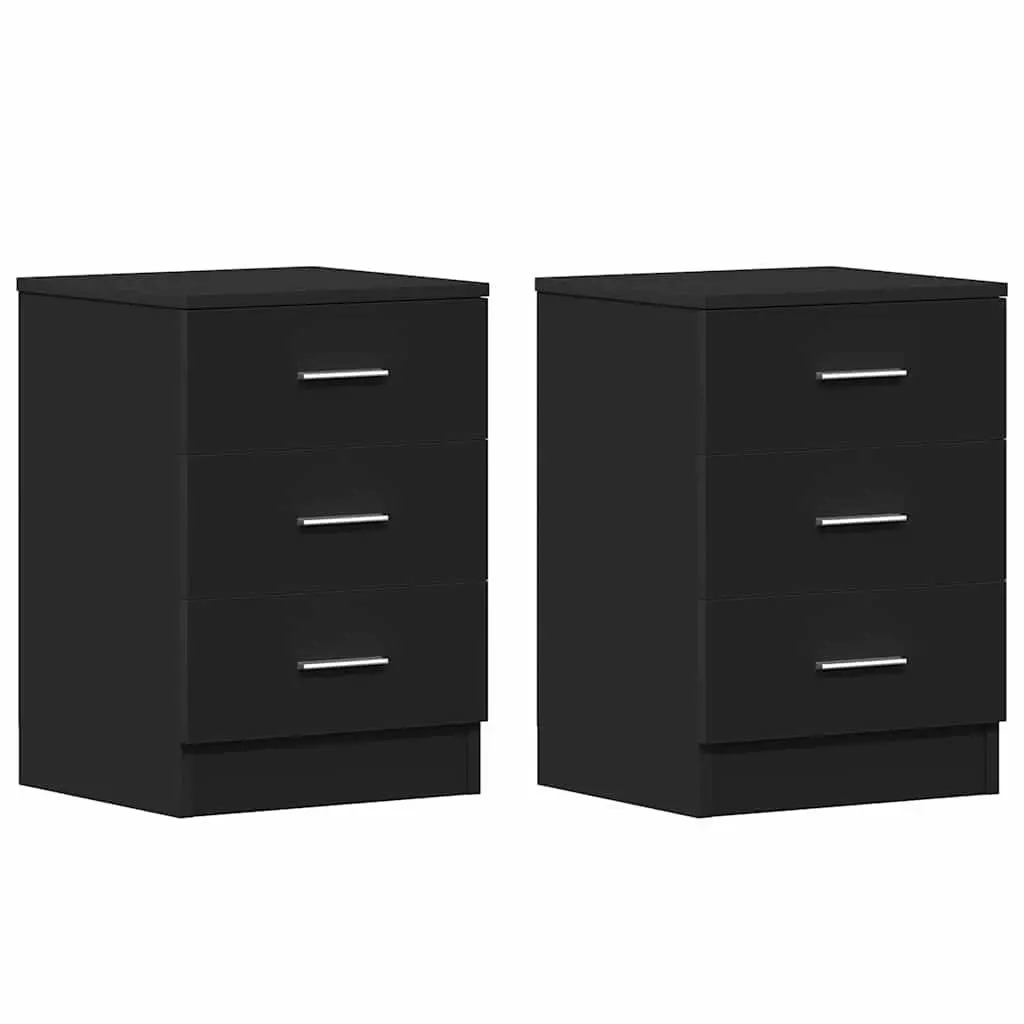 Bedside Cabinets 2 pcs Black Nightstand Storage Drawers Bedroom Furniture