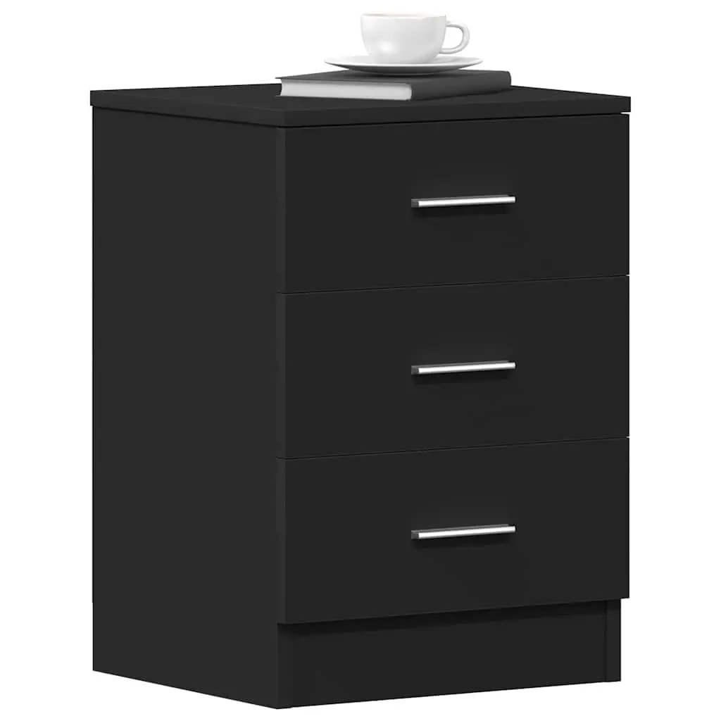 Bedside Cabinets 2 pcs Black Nightstand Storage Drawers Bedroom Furniture