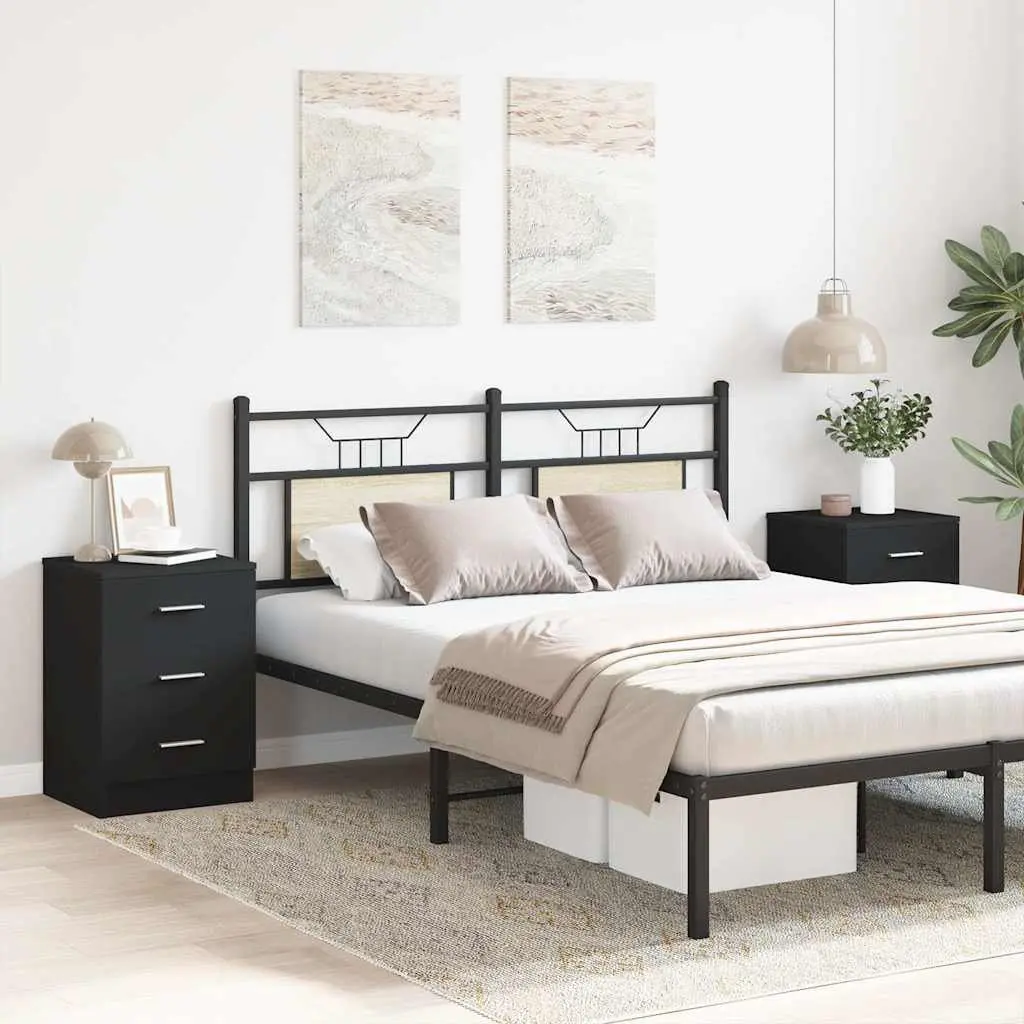 Bedside Cabinets 2 pcs Black Nightstand Storage Drawers Bedroom Furniture