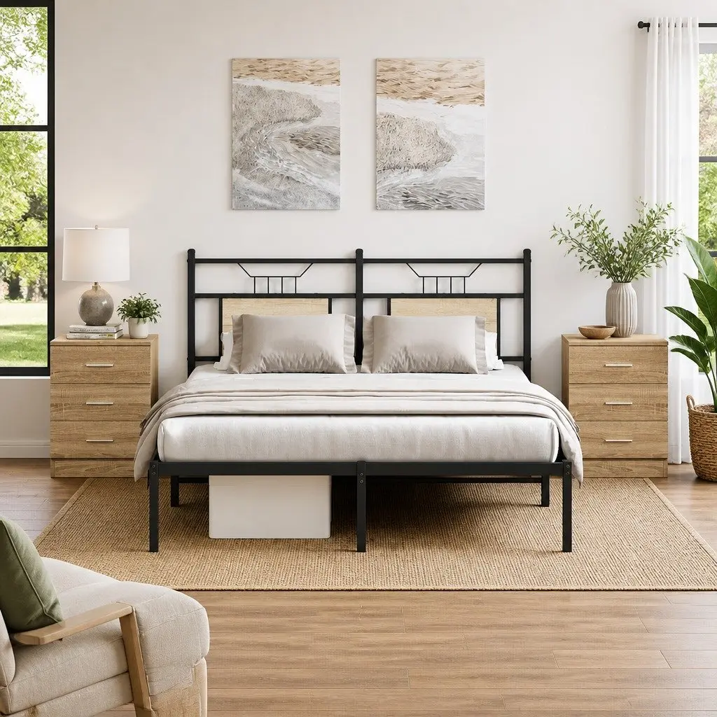 Brown Engineered Wood Bedside Tables with Drawers