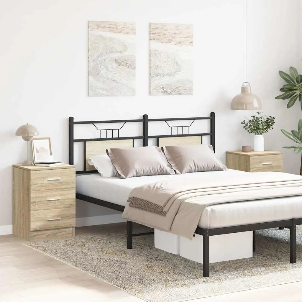 Brown Engineered Wood Bedside Tables with Drawers