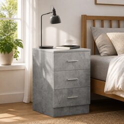 Grey 3-Drawer Bedside Cabinet for Sturdy Storage