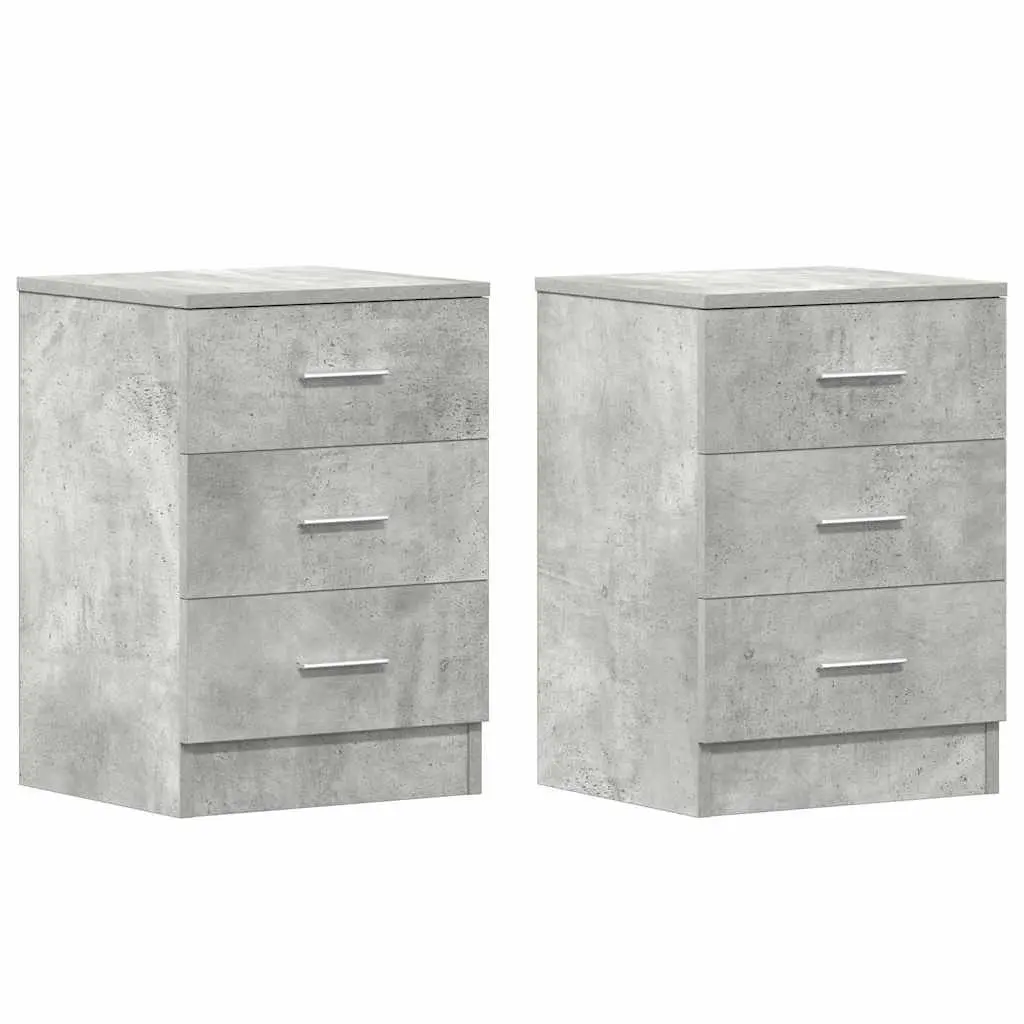 Grey Engineered Wood Bedside Cabinet with Drawers