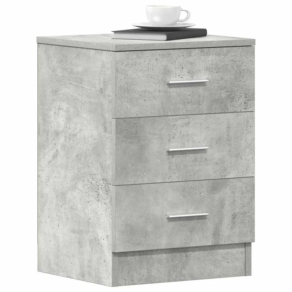 Grey Engineered Wood Bedside Cabinet with Drawers
