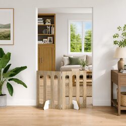 Durable Brown Engineered Wood Folding Pet Fence Set