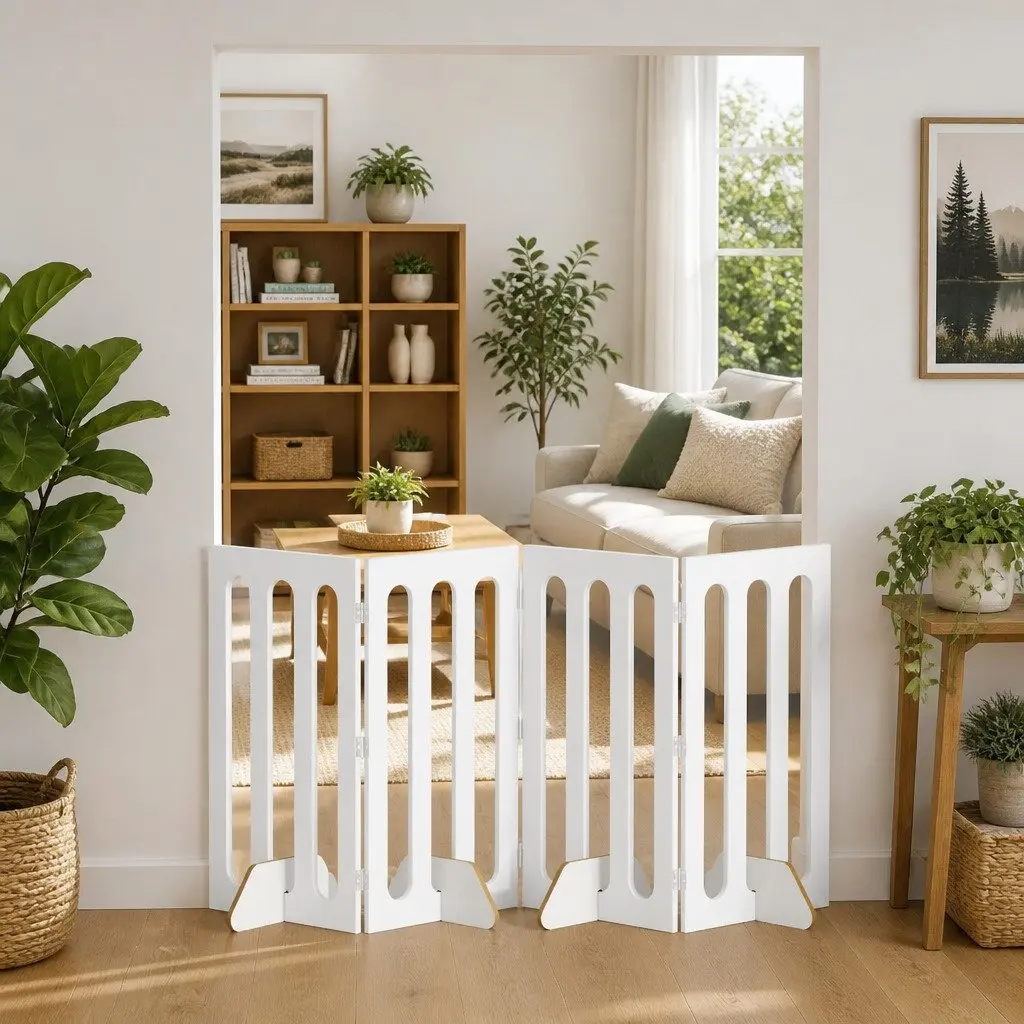 White Folding Pet Fence with 4 Panels
