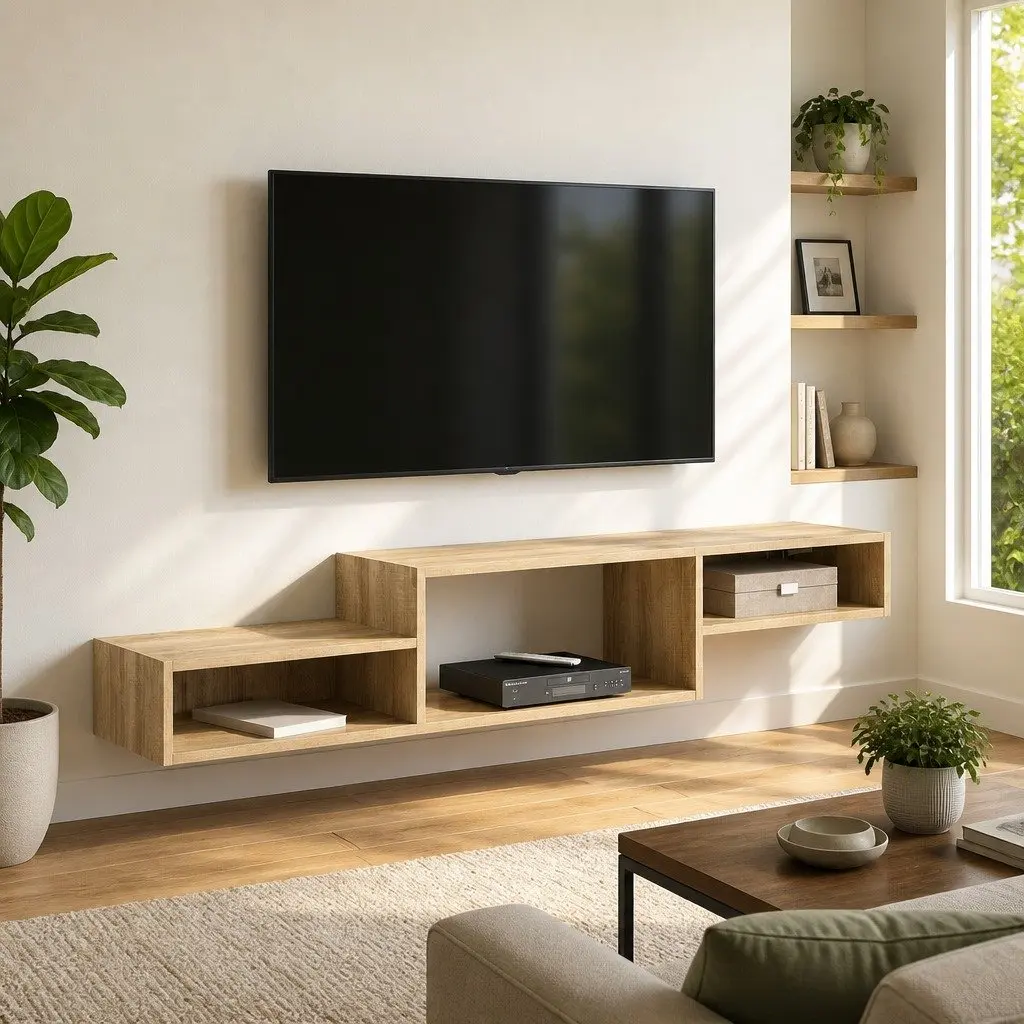Brown Wall-Mounted TV Cabinet for Storage