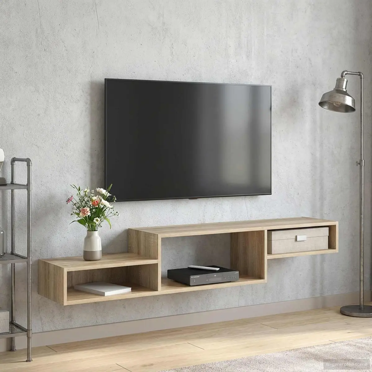 Brown Wall-Mounted TV Cabinet for Storage