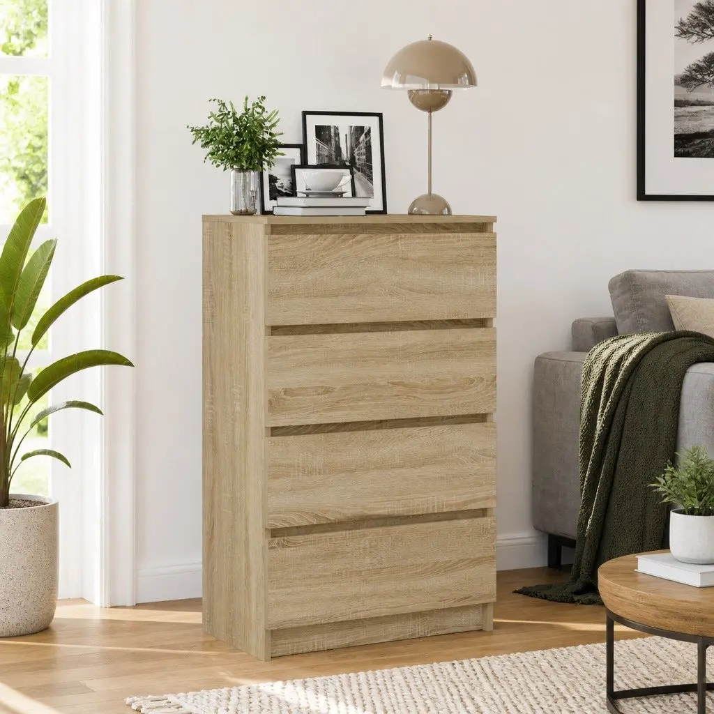 Brown Engineered Wood Sideboard Cabinet with 4 Drawers