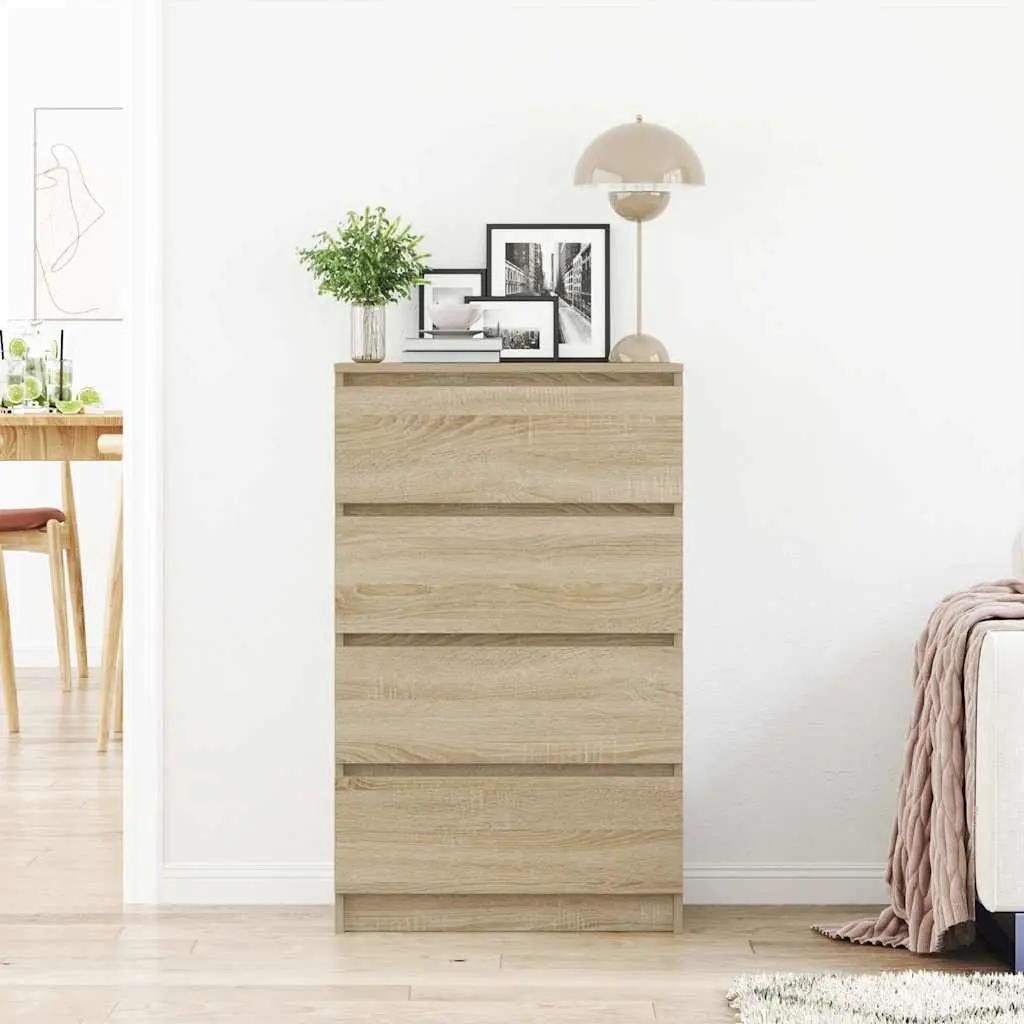 Brown Engineered Wood Sideboard Cabinet with 4 Drawers