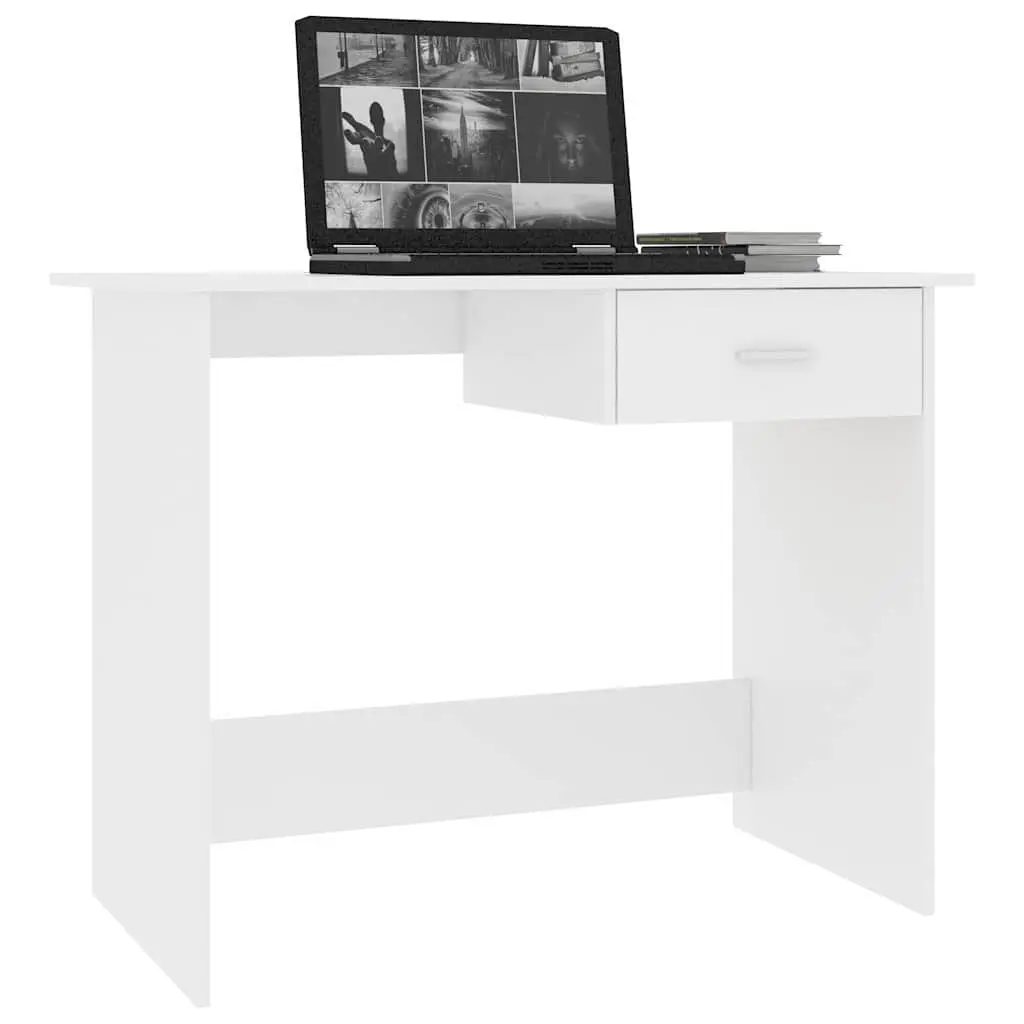 White Office Desk with Integrated Drawer