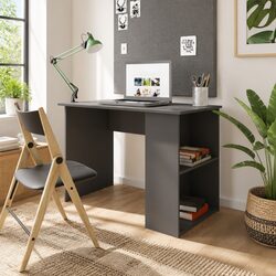 High Gloss Grey Engineered Wood Office Desk with Storage