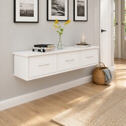 Durable White Floating Shelf with 3 Storage Drawers