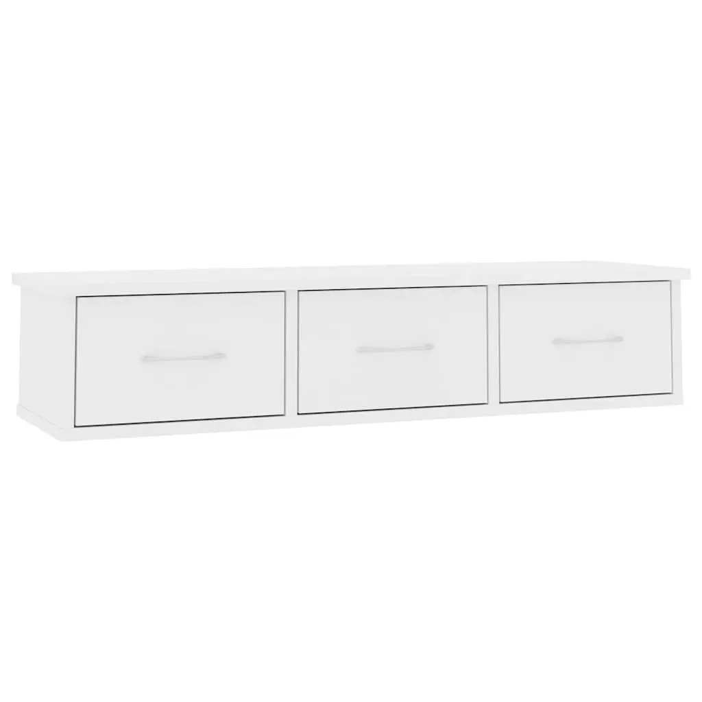 White Floating Shelf with 3 Storage Drawers