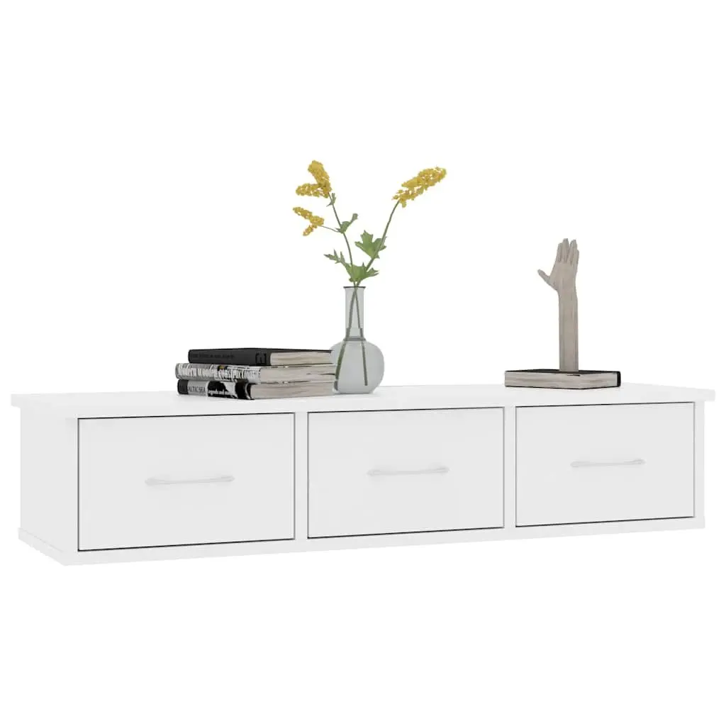 White Floating Shelf with 3 Storage Drawers
