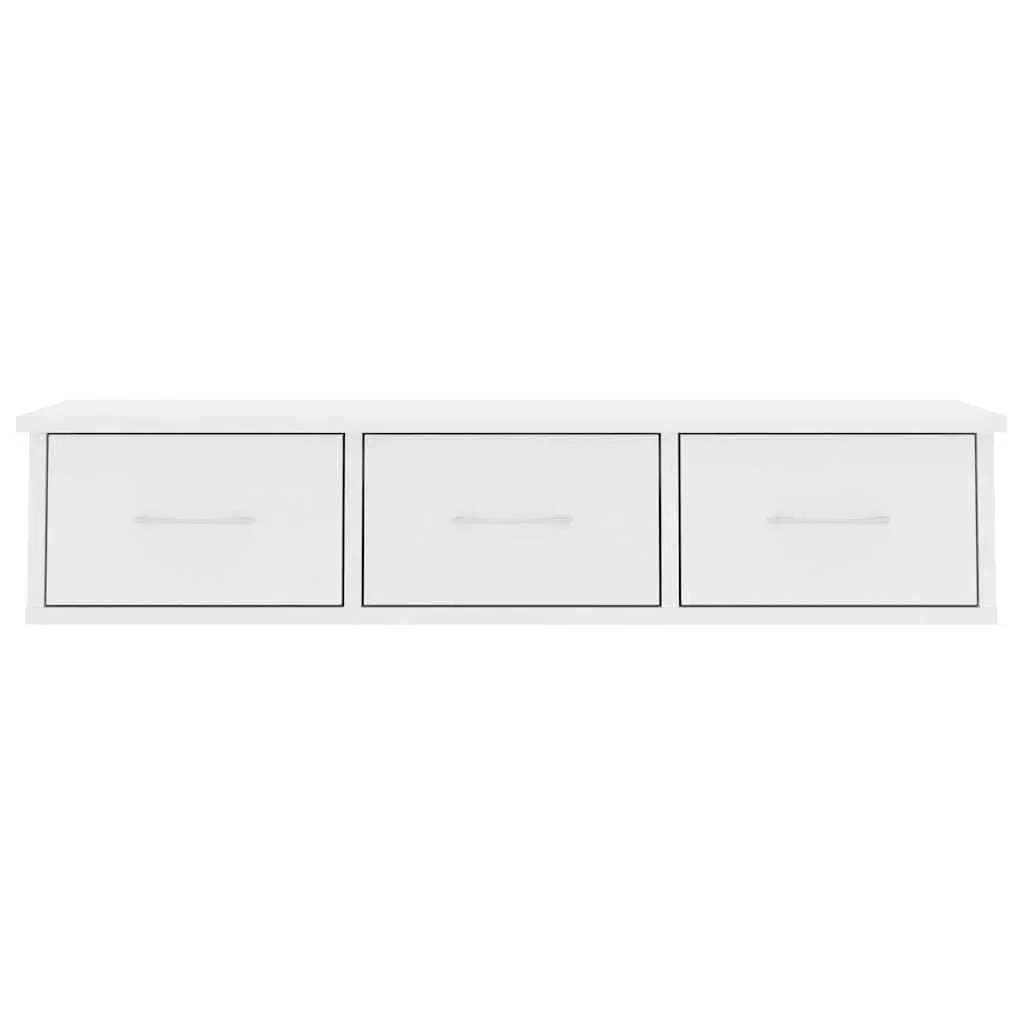 White Floating Shelf with 3 Storage Drawers