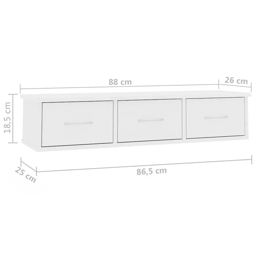 White Floating Shelf with 3 Storage Drawers
