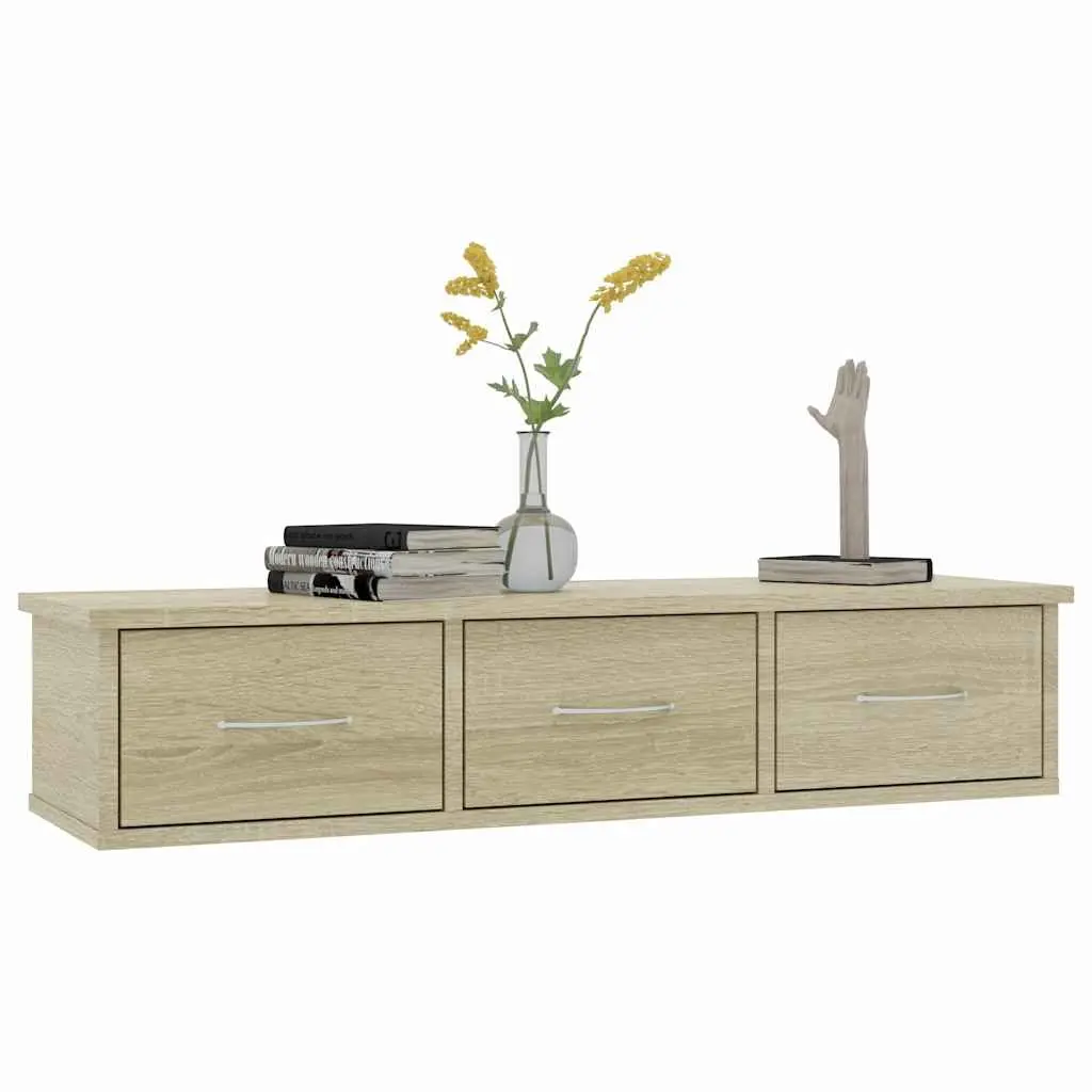 Floating Storage Cabinet with 3 Drawers in Brown
