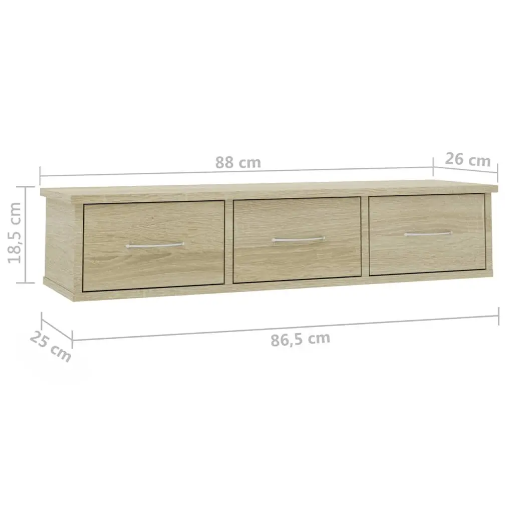 Floating Storage Cabinet with 3 Drawers in Brown