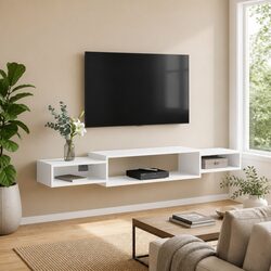 Durable Wall-Mounted TV Cabinet with Open Shelves 180 x 28 x 21 cm