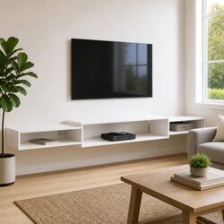 Premium Wall-Mounted TV Cabinet with Open Storage in White