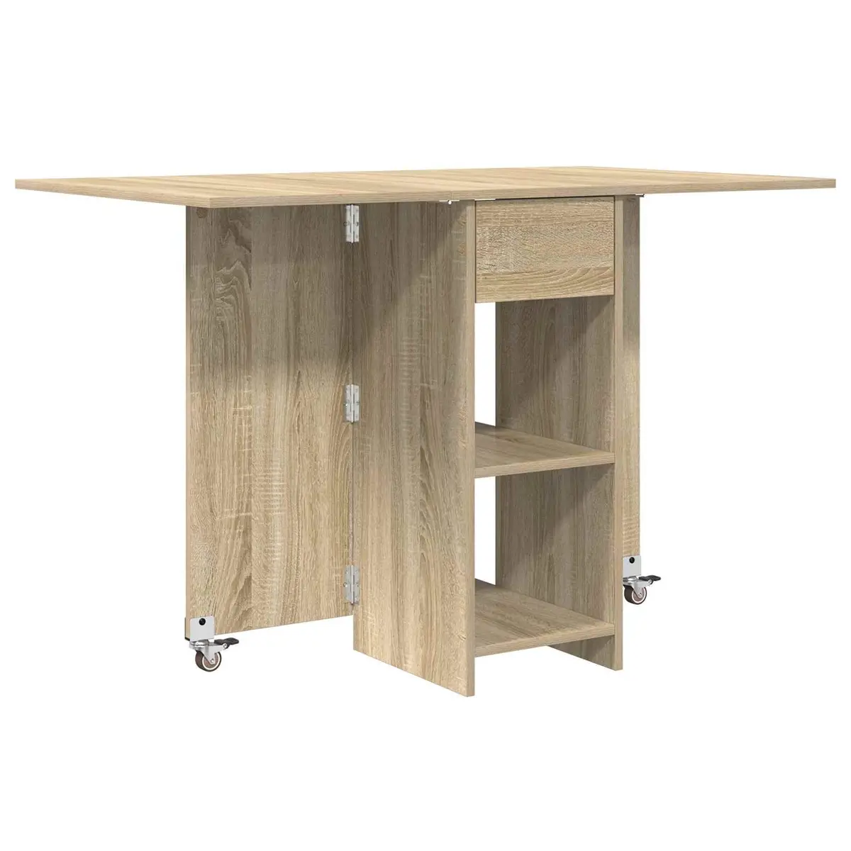 Folding Dining Table 115x70x75cm with Storage Shelves